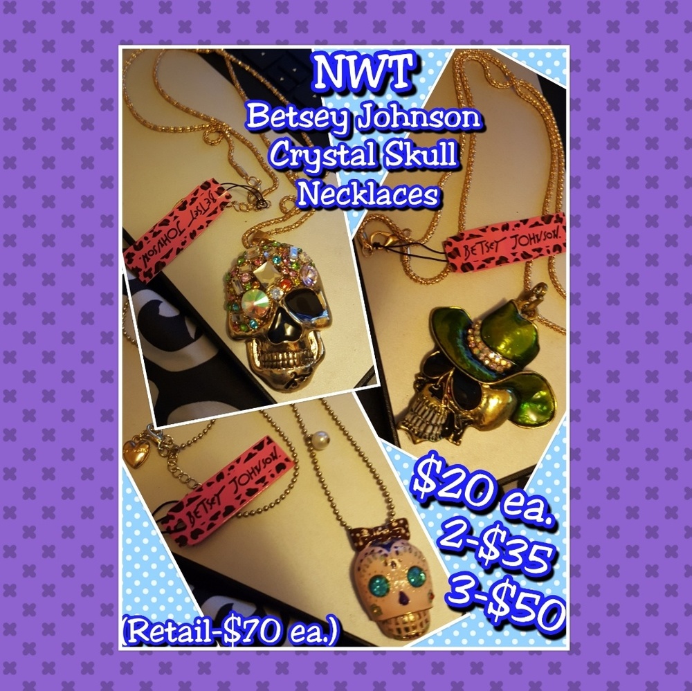 NWT BETSEY JOHNSON CRYSTAL SKULL NECKLACES